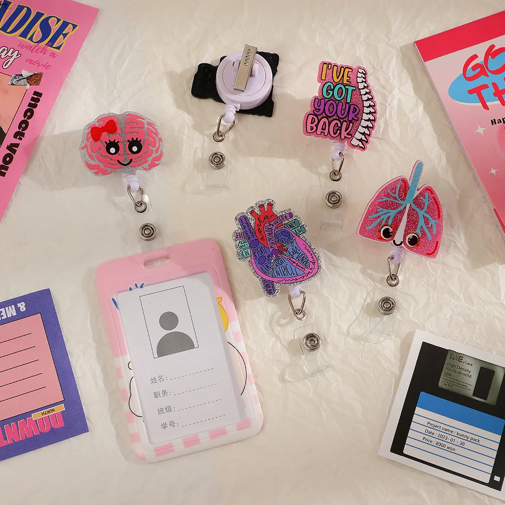 Stretchable Organs Badge Clip High Resilience with Back Clip Nurse Badge Holder Chest Card Cartoon Name Card Holder