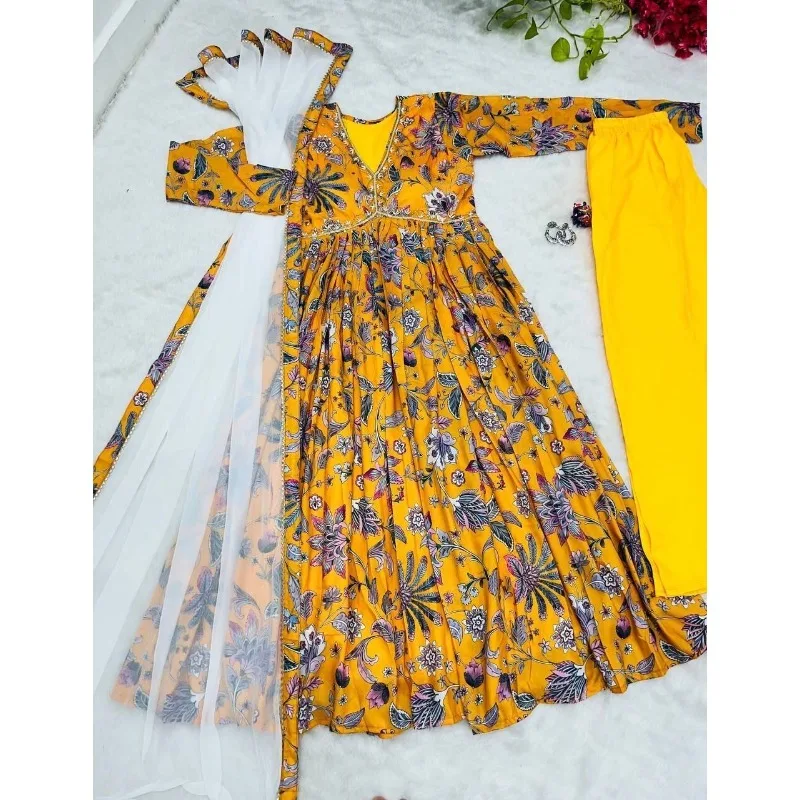 

Yellow Print Palazzo Dupatta Kameez Salwar Indian Kurta Women Kurti Designer Set Pakistani