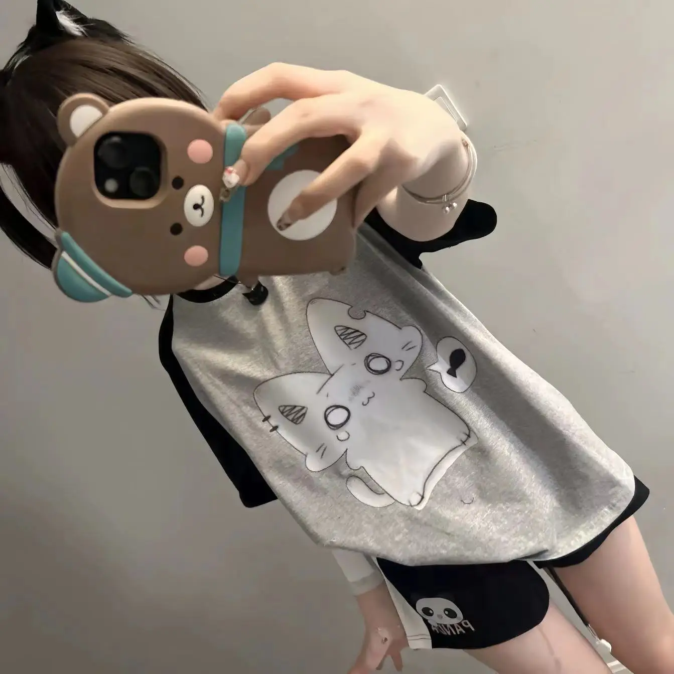 Short Sleeved Japanese Cute Summer New Style Black Color Matching Sub Cute Anime Short Sleeved T-shirt Top