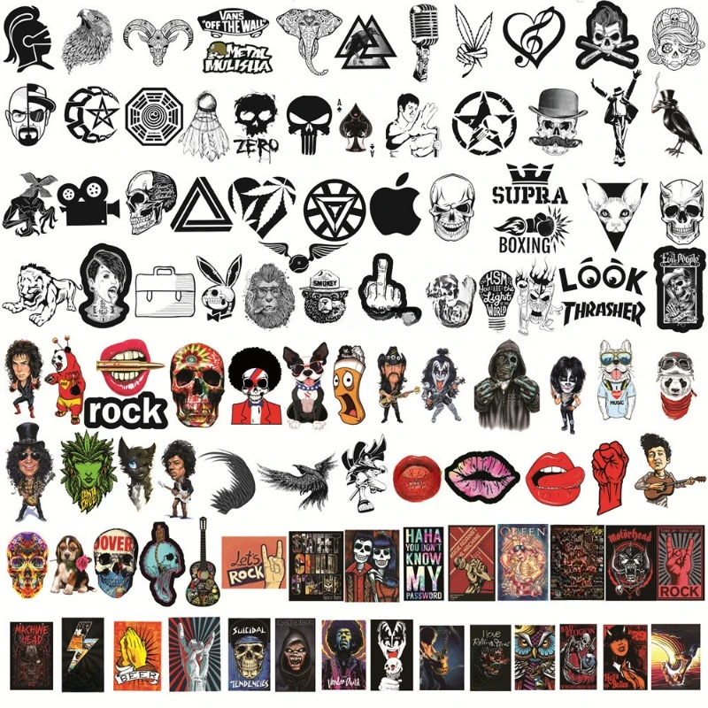 Imagem -02 - Mixed Graffiti Rock Roll Music Adesivos Decalques de Poster Viagem Bagagem Motocicleta Capacete Skate Scrapbooking 10 Pcs 50 Pcs 100 Pcs