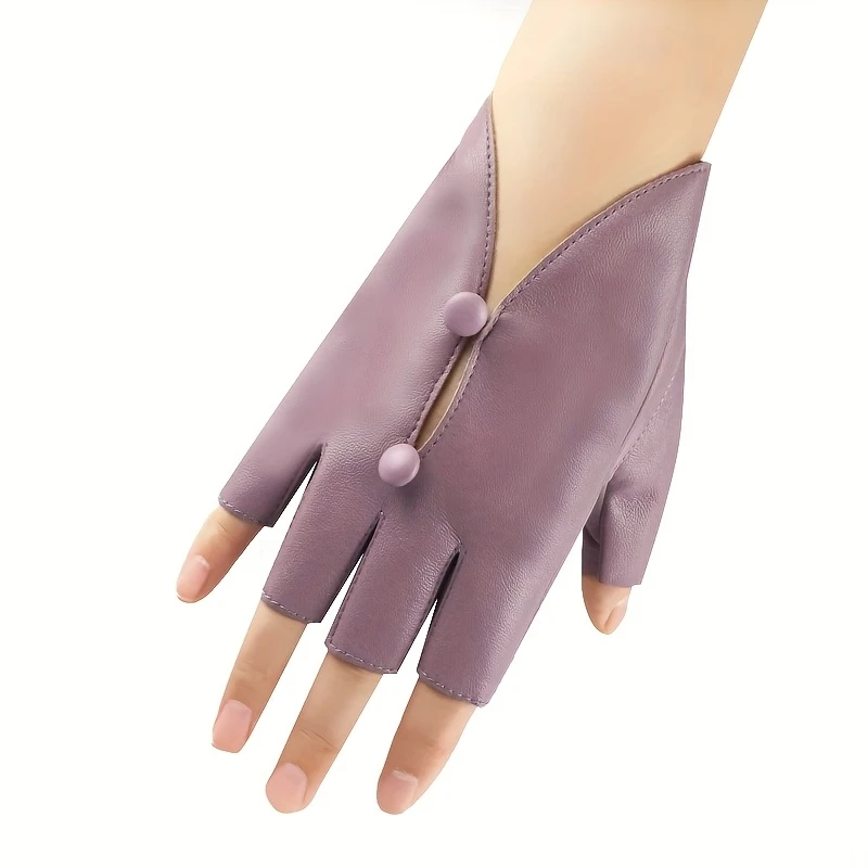 Half Finger Leather Gloves for Women's Spring and Summer Performances, Stage Dancing, Cycling, Exposed Back of the Hand
