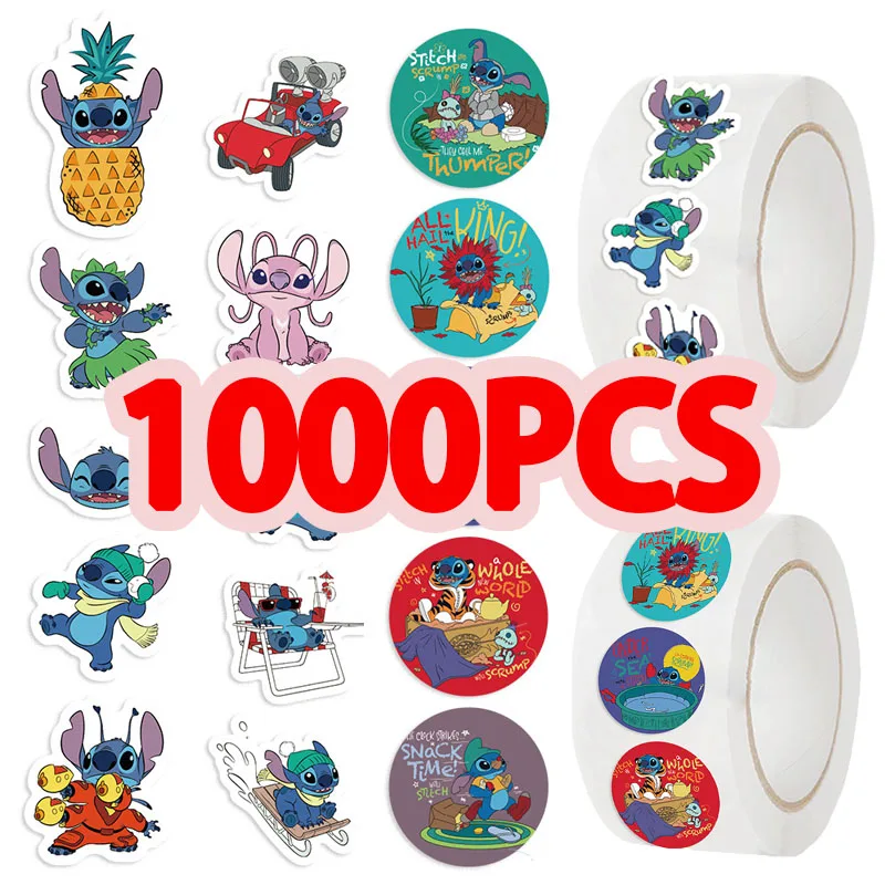 1000 uds/rollo de pegatinas de sellado de punto de dibujos animados de Disney DIY PVC pegatinas para ordenador portátil decoración Stiker juguetes de regalo de recompensa