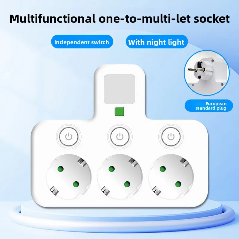 

Home Multifunctional Multi Hole Socket Converter Equipped With Night Light And Multi Hole Anti Electric Shock Plug Board