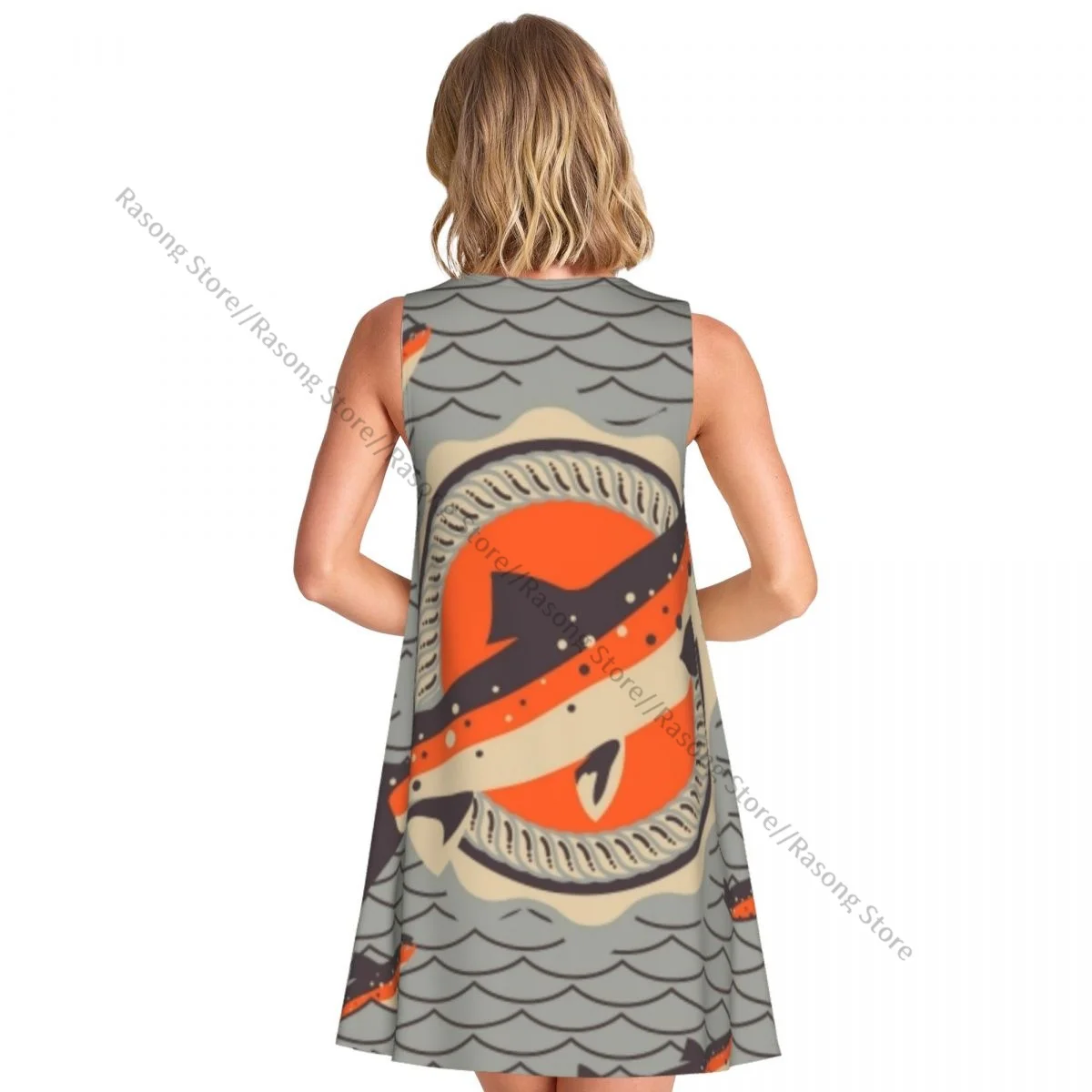 فستان نسائي صيفي كاجوال تي شيرت فساتين شاطئ تغطي سمك السلمون التميمة في فستان بدون أكمام على الطراز القديم