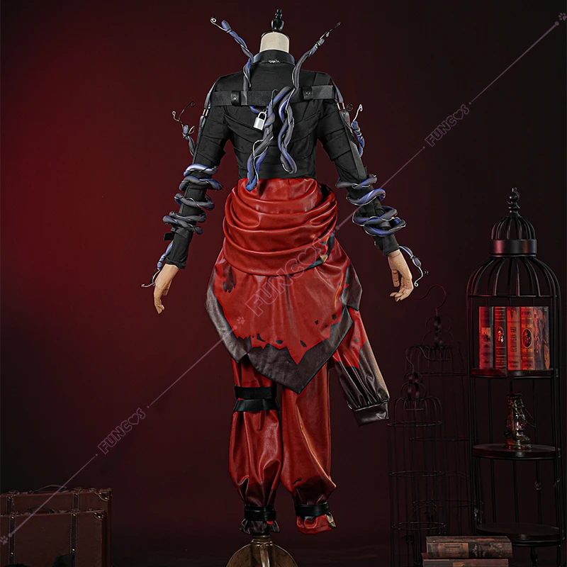 Identity V Emil Patient Rare Case Cosplay Costume Wig Mask Glasses Top Leather Belts Pants Lock White Red Hair Game Accessories