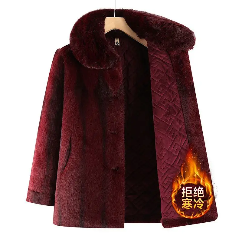 Plus Fluwelen Gewatteerde Imitatie Nertsen Fluwelen Jas Vrouwen Winter Nieuwe Moeder Bont Jas Middelbare Leeftijd Ouderen Uitloper Mode Dames tops