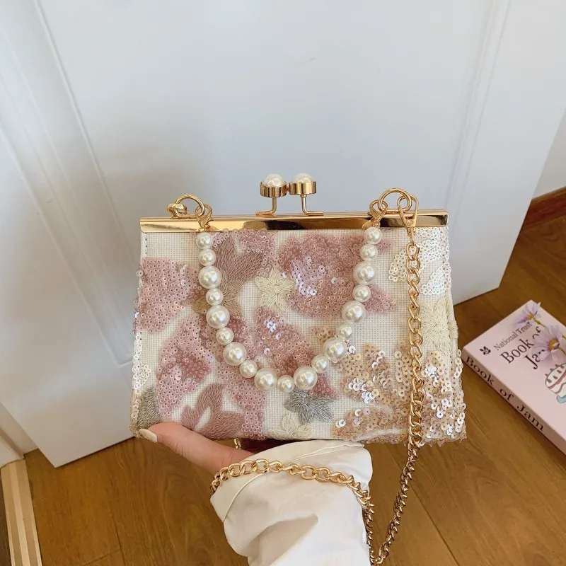 2025 Fashion Frame Sequin Shoulder Bags Stylish Design Chains Exquisite New Solid Color Handbags for Women Dinner Bag