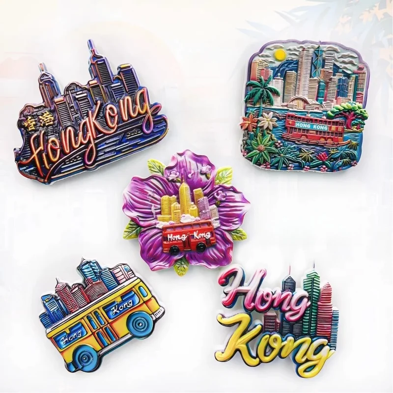 Hongkong 3D Fridge Magnets Chinese Tourism Souvenir UV Printing Resin Refrigerator Magnets Sticker Collection Gift Decoration