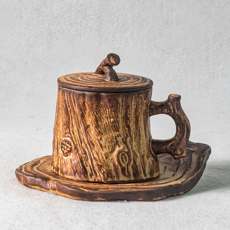 Japanese Handmade Rough Pottery Coffee Tea Cup Personalized Tree Stump Porcelain Beer Mug Creative Retro Household Drinkware