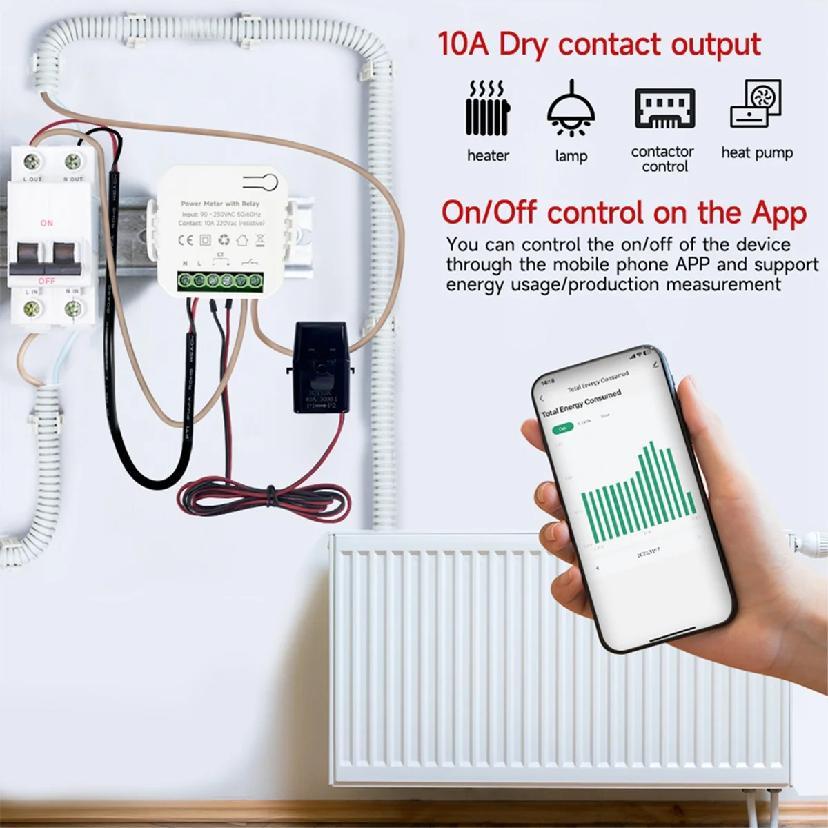 ABDX-TUYA Smart Life WiFi Energy Meter 80A with On/Off 1 Transformer PV Solar Bi-Directional Multifunction Energy