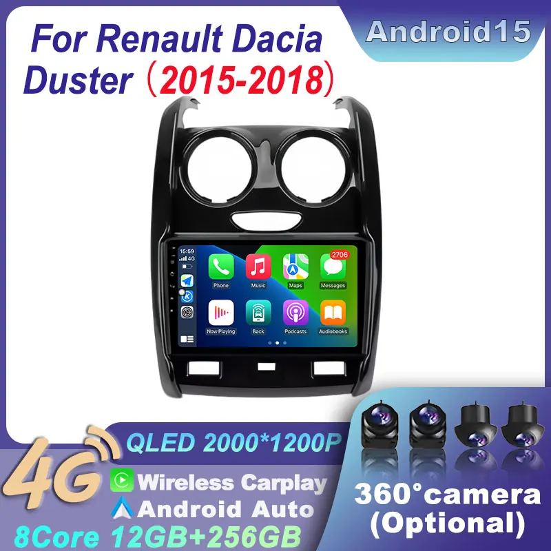 Wireless Car Radio Android 15 GPS Multimedia Carplay WiFi+4G Navigation Stereo Player For Renault Dacia Duster 2015-2018 DSP BT