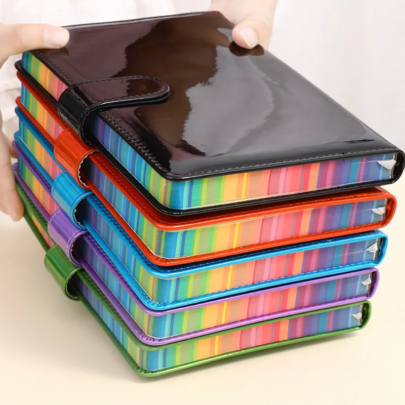 A5 Laser Holographic PU Leather Notebook, Snap‑Button Closure, Colored Edge, Thickened Notepad