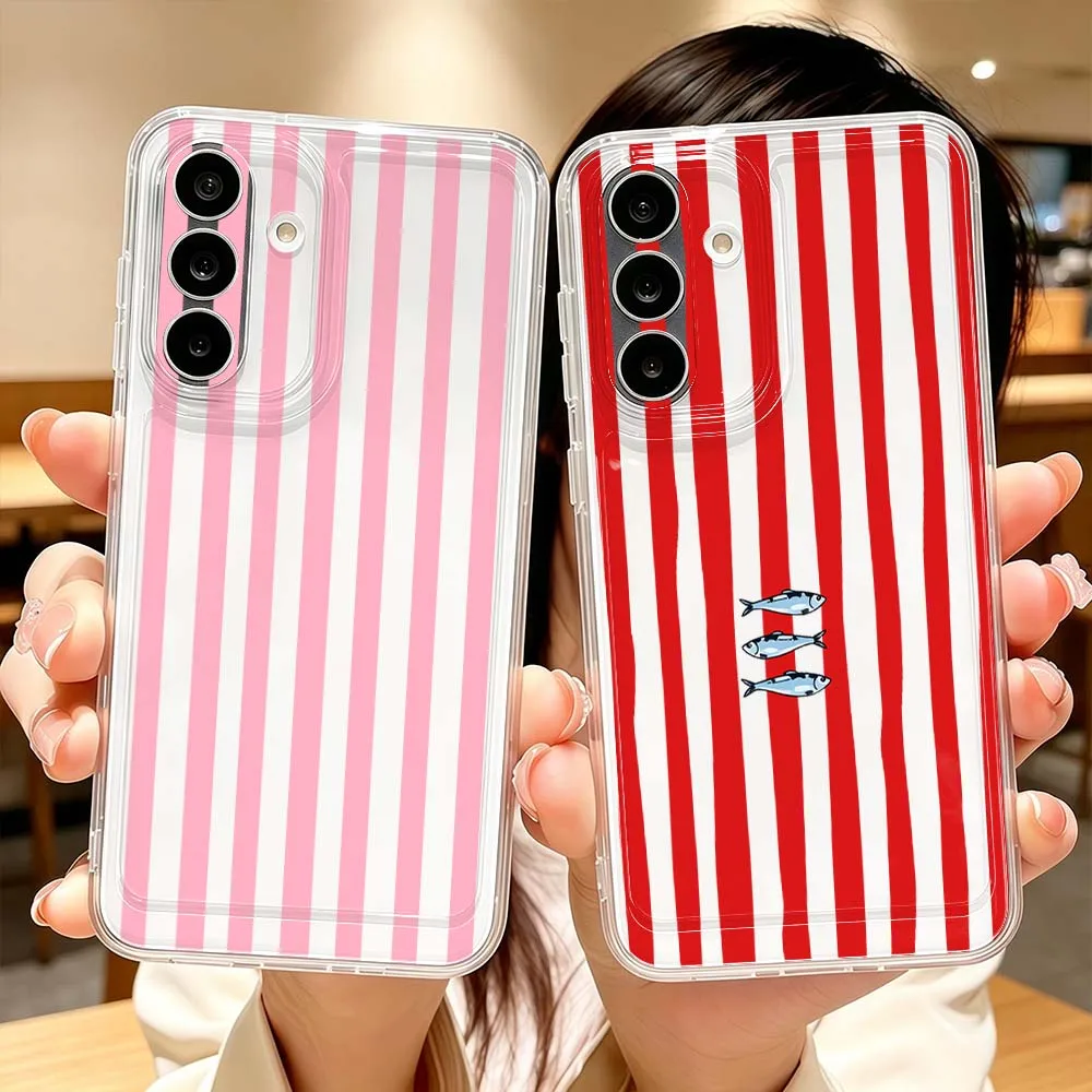 Striped Art Fish Pattern Phone Case For Samsung Galaxy A71 A57 A56 A55 A54 A53 A51 A17 A16 A07 A06 A05 Transparent Cover