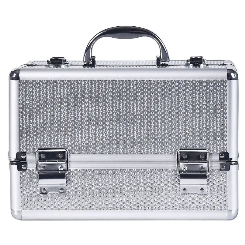 Aluminum Double Open Professional Makeup Train Case 2 Tier Portable Nail Art Storage Organizer Cosmetic Box for Salon Travel Use