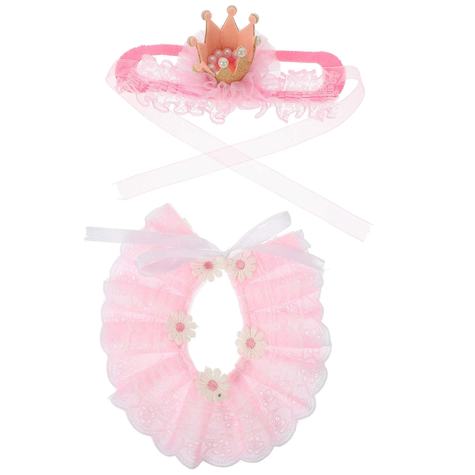 

1 set Pet Birthday Hat Set Cat Princess Cosplay Lace Collar Crown Small Flower Adjustable Ribbon Holiday Party Outdoor Wear Pet