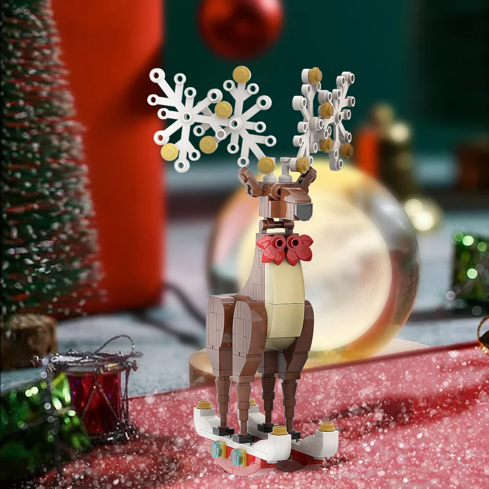 

MOC Christmas Theme Elk Bricks Deer Animal Decorations Building Block Home Ornaments Artwork Display Kid Toy Xmas Birthday Gift