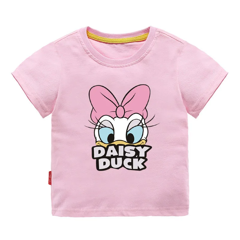 Disney-Conjunto de ropa con estampado de pato Donald para niñas, camisa de verano con agujeros rotos, pantalones cortos Vaqueros, 2024