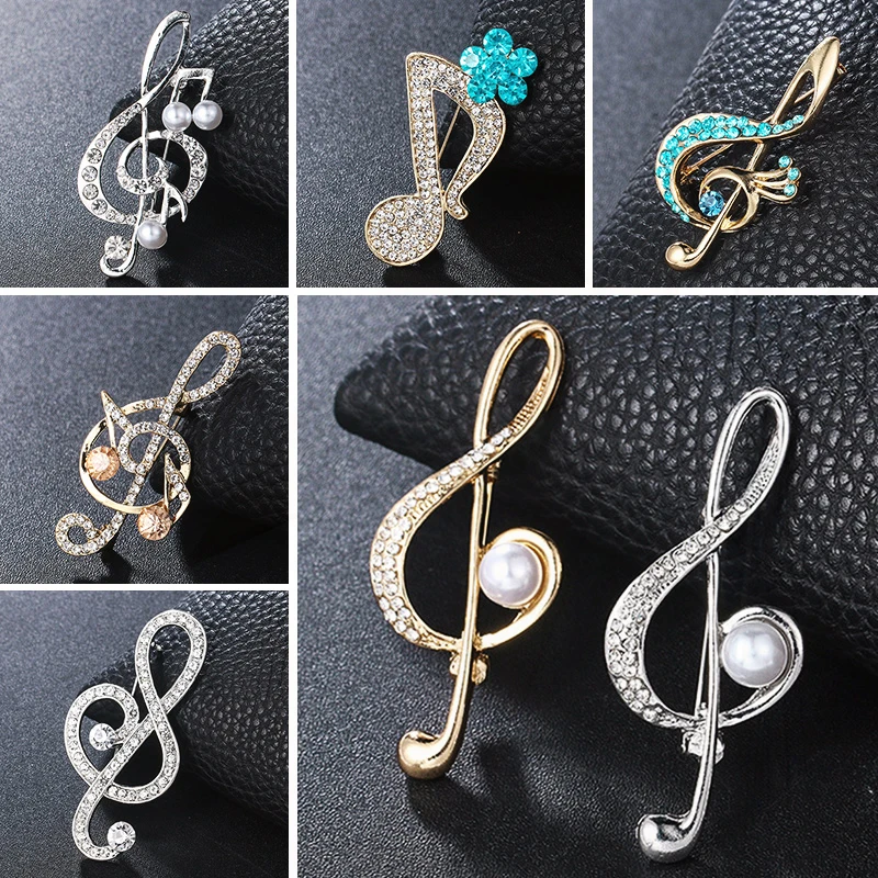 Buckle Badge Lapel Pins Luxury Jewelry Pines for Women Accessories Korean Fashion Metal Musical Note Rhinestone Pin Scarf