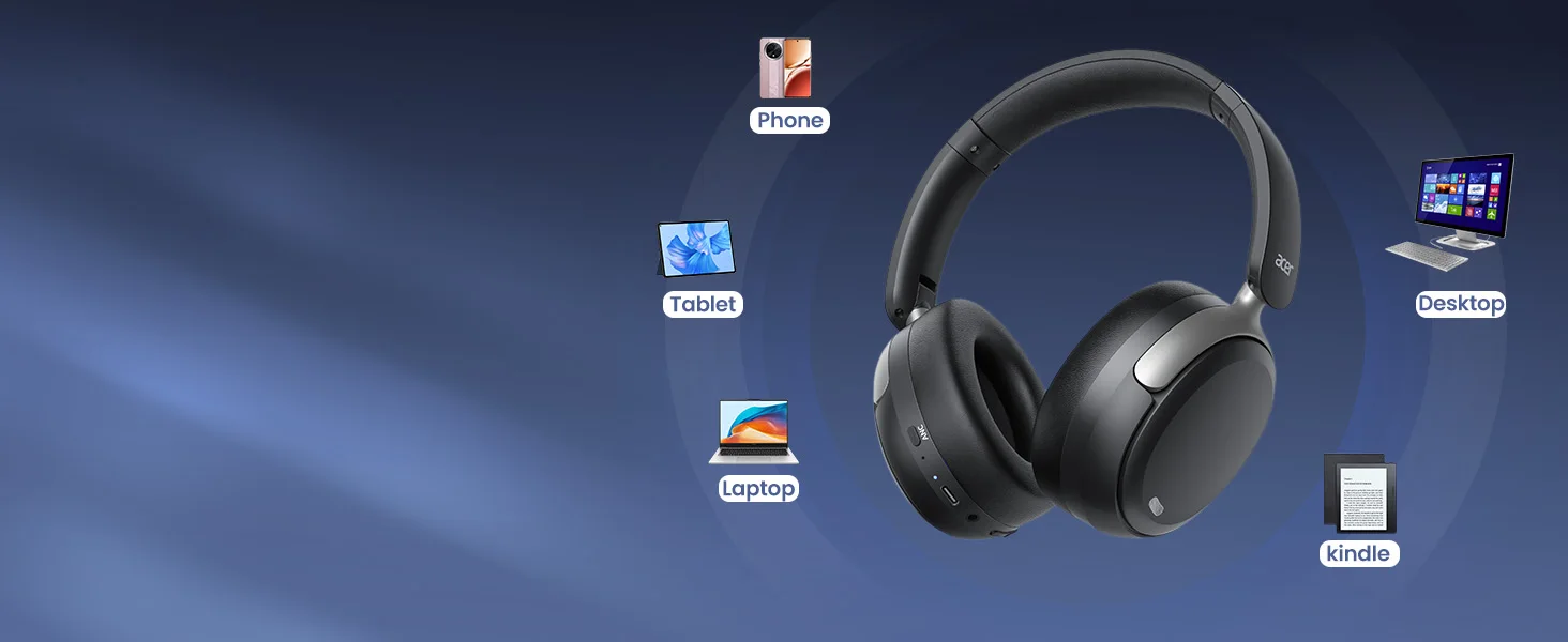 Acer OHR516 ANC Kabelloser Kopfhörer mit Geräuschunterdrückung, hochauflösender räumlicher Audio-Kopfhörer, Bluetooth-Over-Ear-Headset, 40 mm dynamischer Treiber – Detail 14