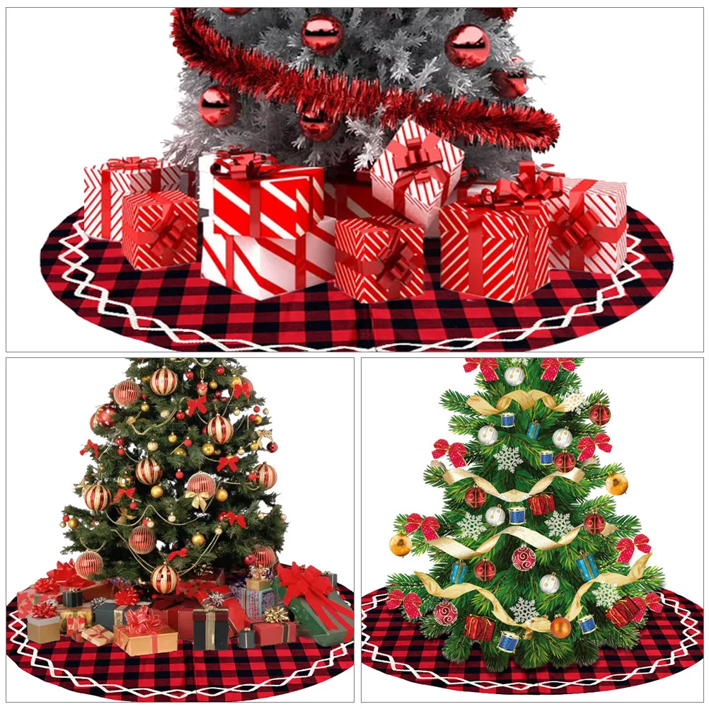 

Christmas Tree Skirt Classic Grids Pattern Cloth Xmas Decor Indoor Outdoor Use Stylish Mat Xmas Tree Skirt