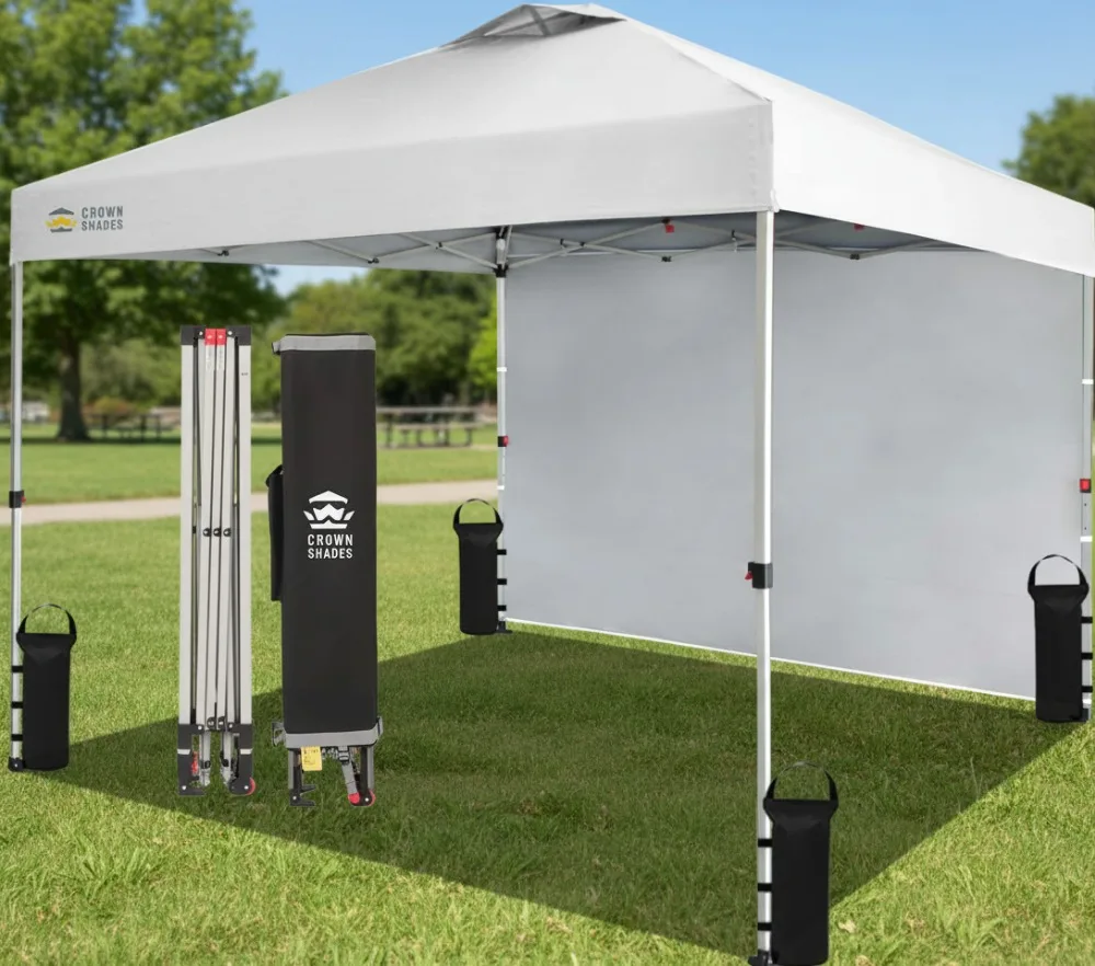 10x10 Pop Up Canopy with Side Wall - One Push Setup Outdoor Sun Shade for