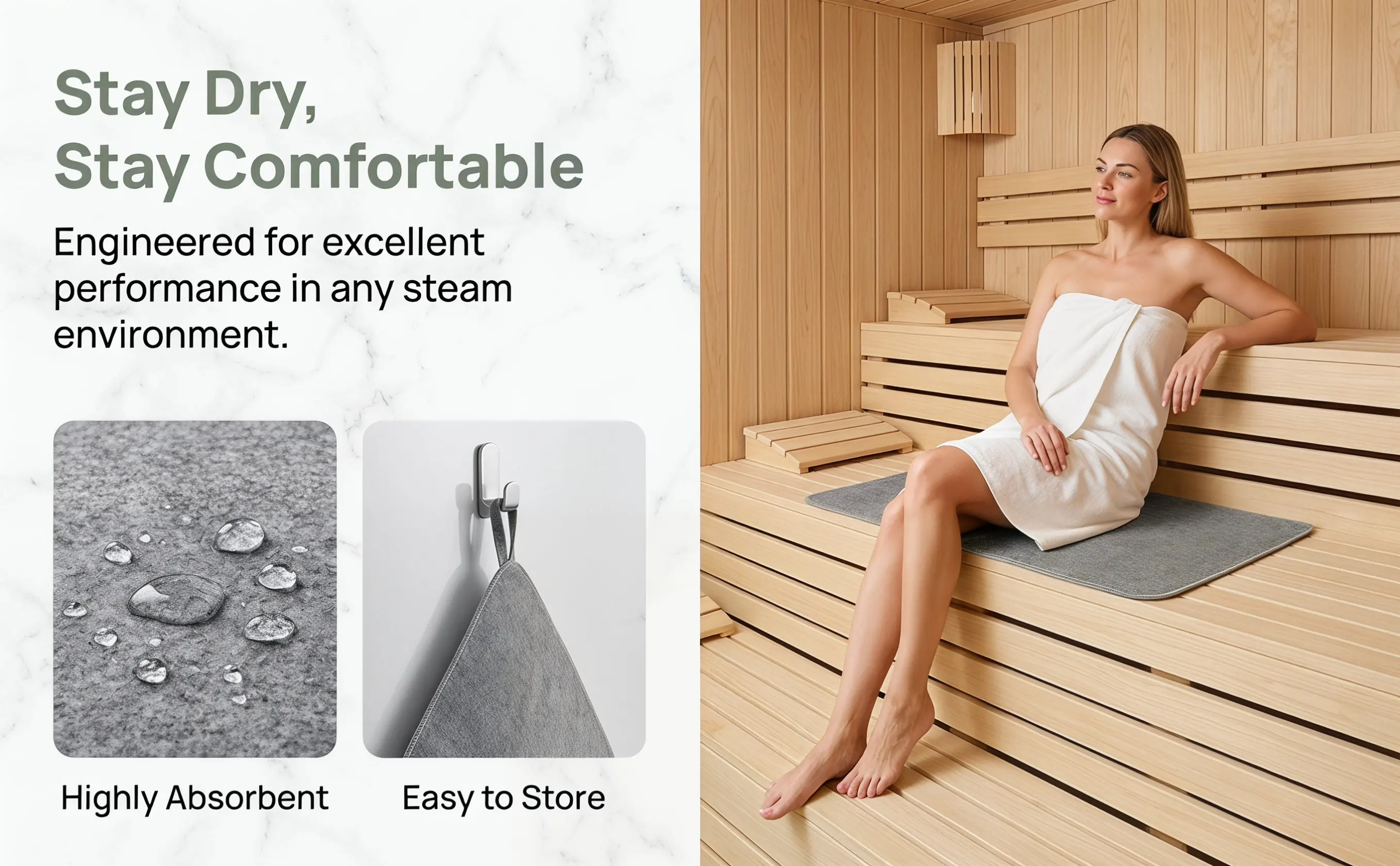2Pcs Sauna Bench Cushion Felt Material Highly Absorbent Quick Dry Comfortable Air Flow Sauna Seat Mat Home Spa