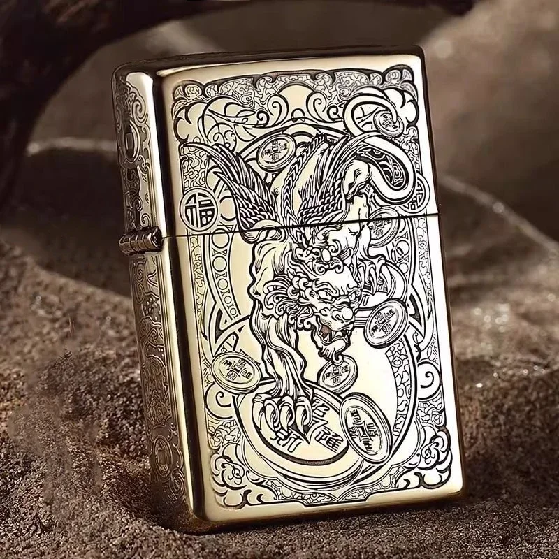 زورو 902 ولاعة زيت منحوتة يدويًا ذهبية الطراز القديم منقوشة بأربعة جوانب متعددة الصور هدية لصديقها الحنين #3