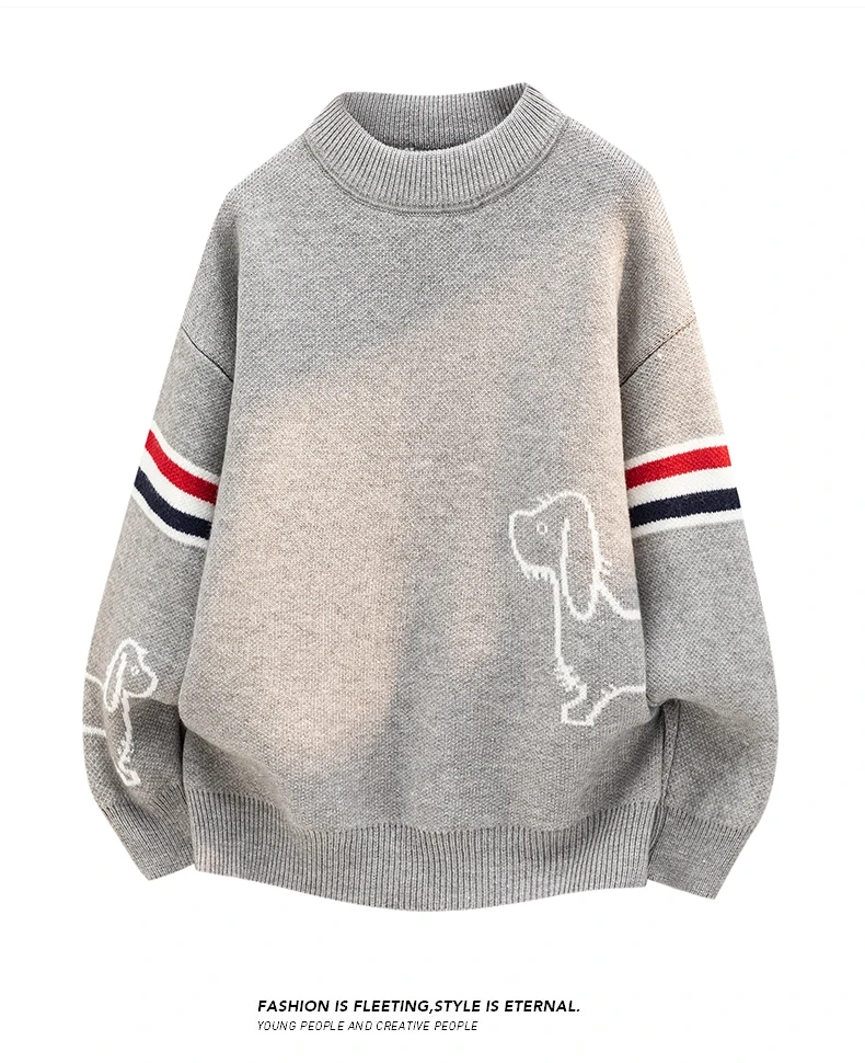 Luxus Marke Pullover Herren Herbst Winter Neue süße Welpen Druck Mode gestreifte Knopf Design Casual Warm Rund Stricken Sweater – Detail 17
