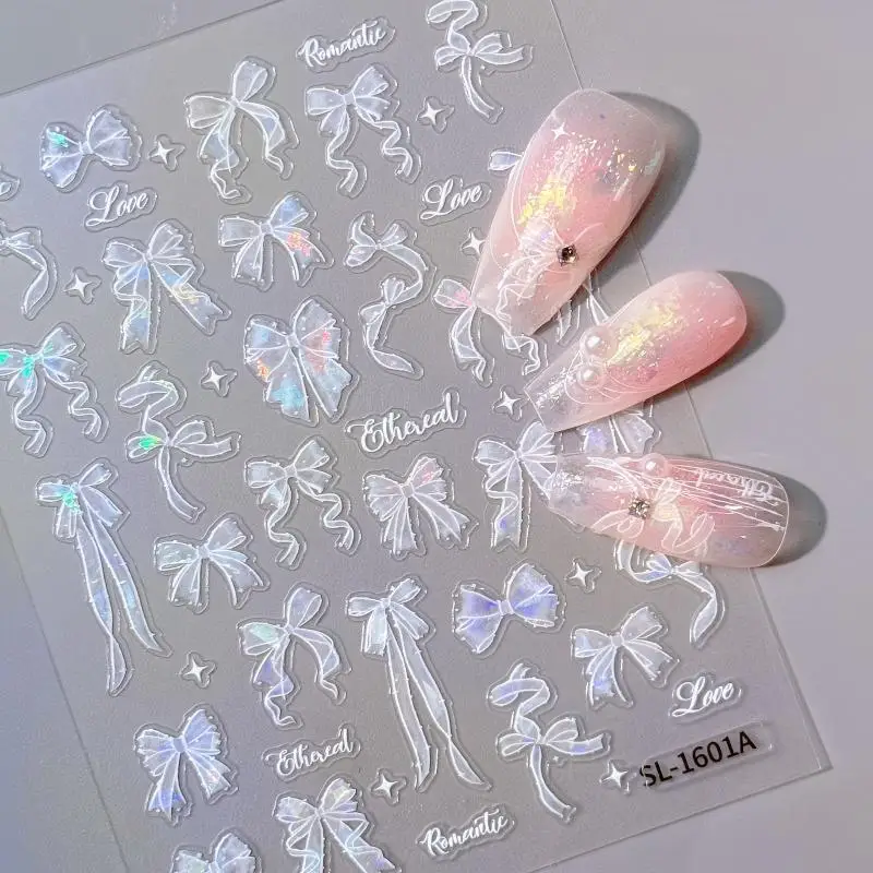 Selbstklebende 5D-Schleifen-Perlen-Herz-Nagelaufkleber, französische Polka-Dot-Schleifen-Nagelsticker, DIY-Maniküre, bunte Nagelkunst-Accessoires – Detail 15