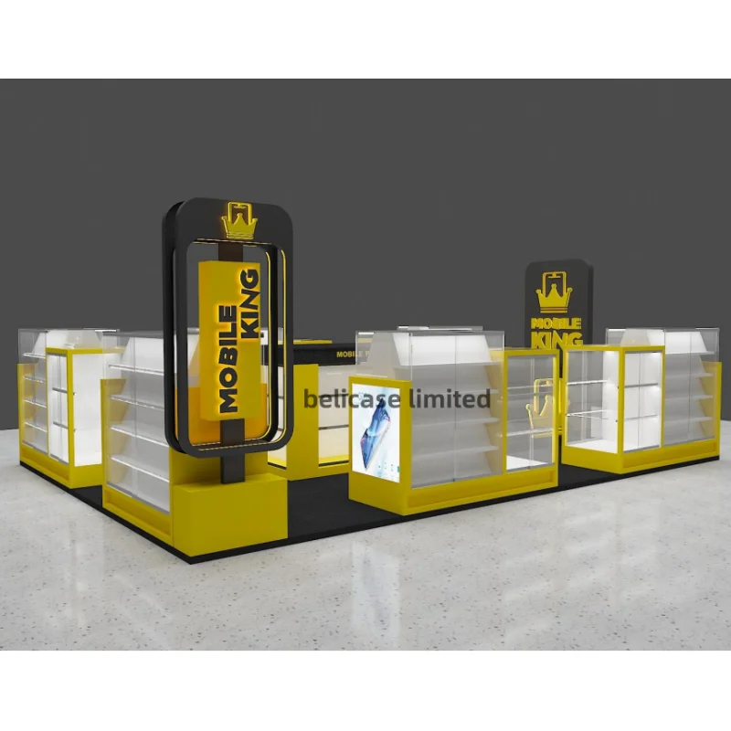 customized.Phone Accessories Glass Showcase with LED Light Lockable Cell Phone Display Cabinet Mall Kiosk Design Mobile