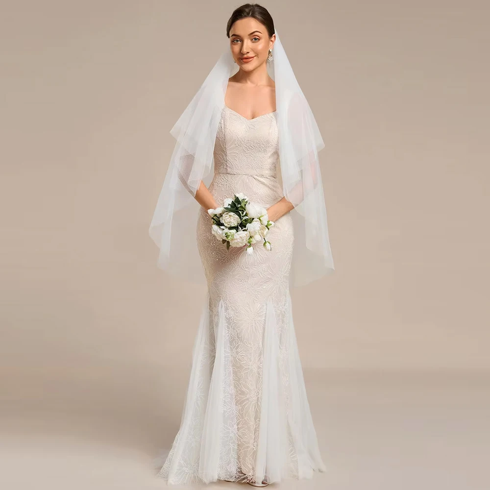 

BAZIIINGAAA Square Neckline Sleeveless Bodycon Floor-Length Bridal Dress Wedding Dresses