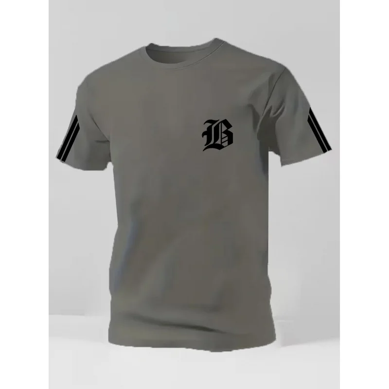 2026Men's Simple High-End Printed Sports Short Sleeve Shirt Breathable knit fabric is comfortable and skin-friendly Moisture