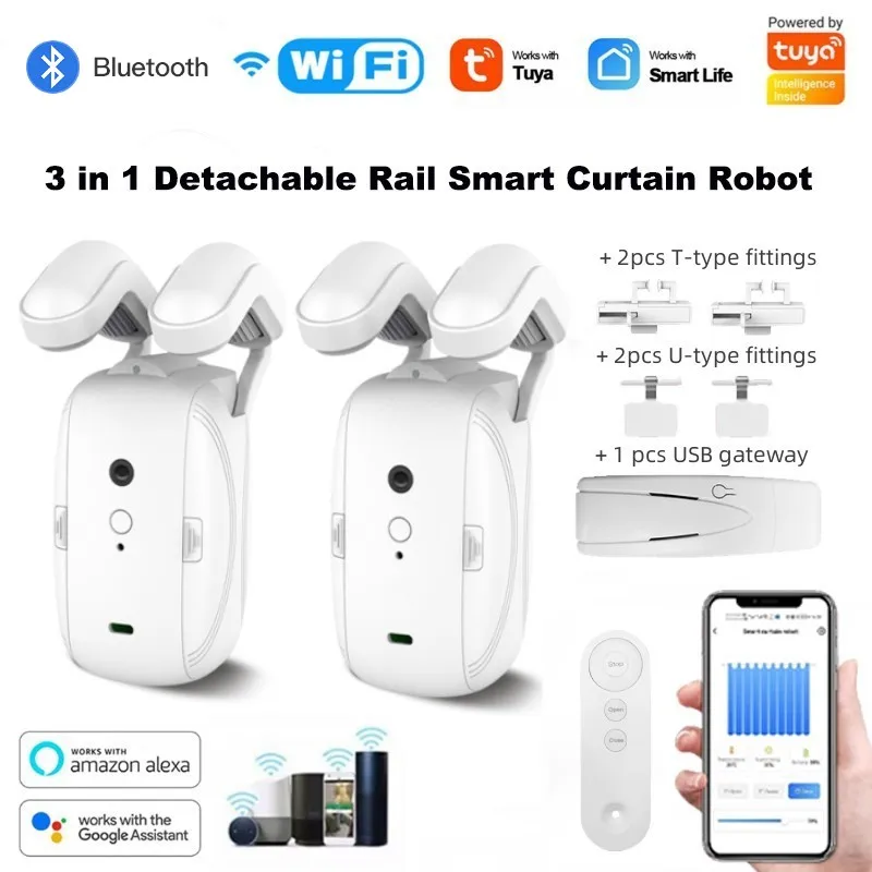 

Tuya Curtain Motor Detachable Track WIFI BLE Tuya Smart Electric Curtain Robot Curtain Motor APP Voice Control Alexa Google Home