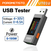 POROMETISTO UT01U USB Tester DC Voltage Ammeter Power Meter DC 4-30V 0~6.5A Current Voltmeter Ammeter Charger Capacity Tester