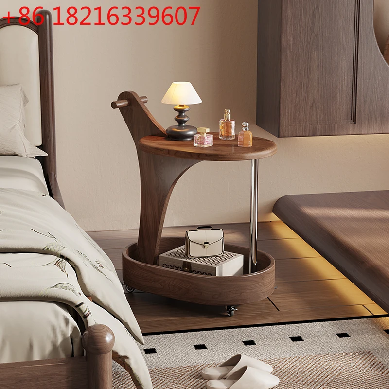 

Retro black walnut trolley, solid wood edge few storage, living room with wheels