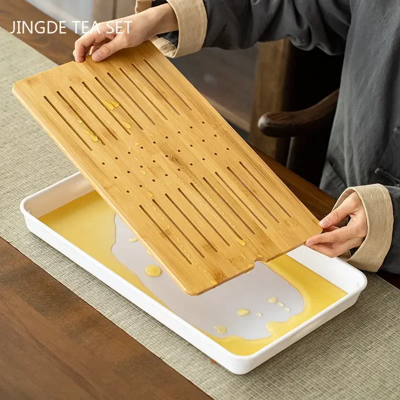 Chinese Natural Bamboo Tray Drainage Water Storage Tea Tray Traditional Tea Set Trays Decorative Household Drawer Tea Board