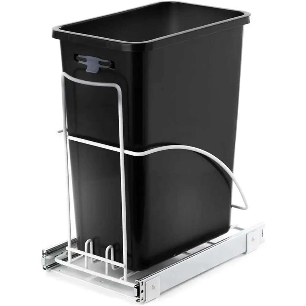 Safe 7.6 Gallon Pull Out Under Cabinet Trash Can, Removable Liner For Recycling Or