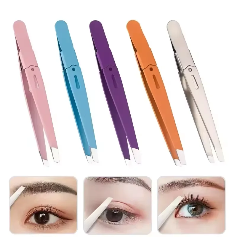 1/2/4PCS Eyebrow Tweezer Colorful Hair Beauty Fine Hairs Puller Stainless Steel Slanted Eye Brow Clips Removal Makeup Tools