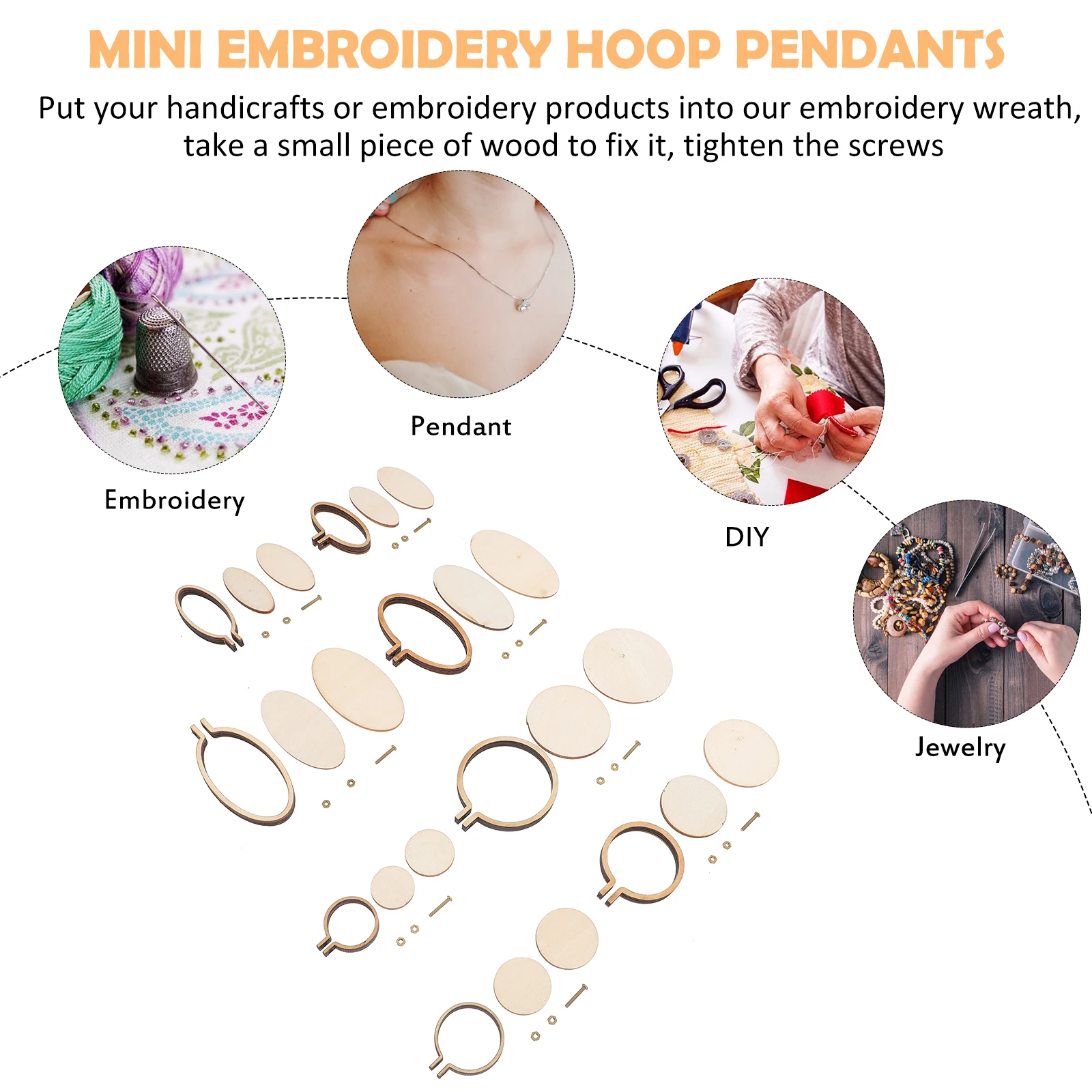 

Mini Embroidery Pendants DIY Hanging Hoops for Crafts Jewelry Making Cross Stitch Decorations Sewing Accessories Wood Craft