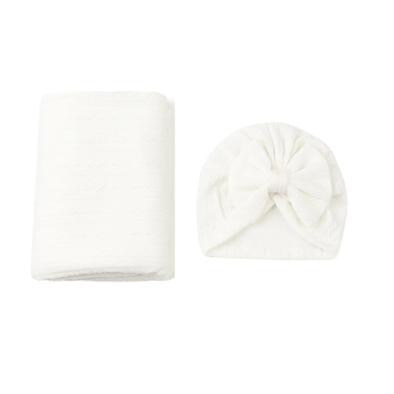 Breathable Cotton Baby Swaddles Blanket Hat/Headband Infant Receiving Blankets Stroller Cover with Headwear/Turban Caps