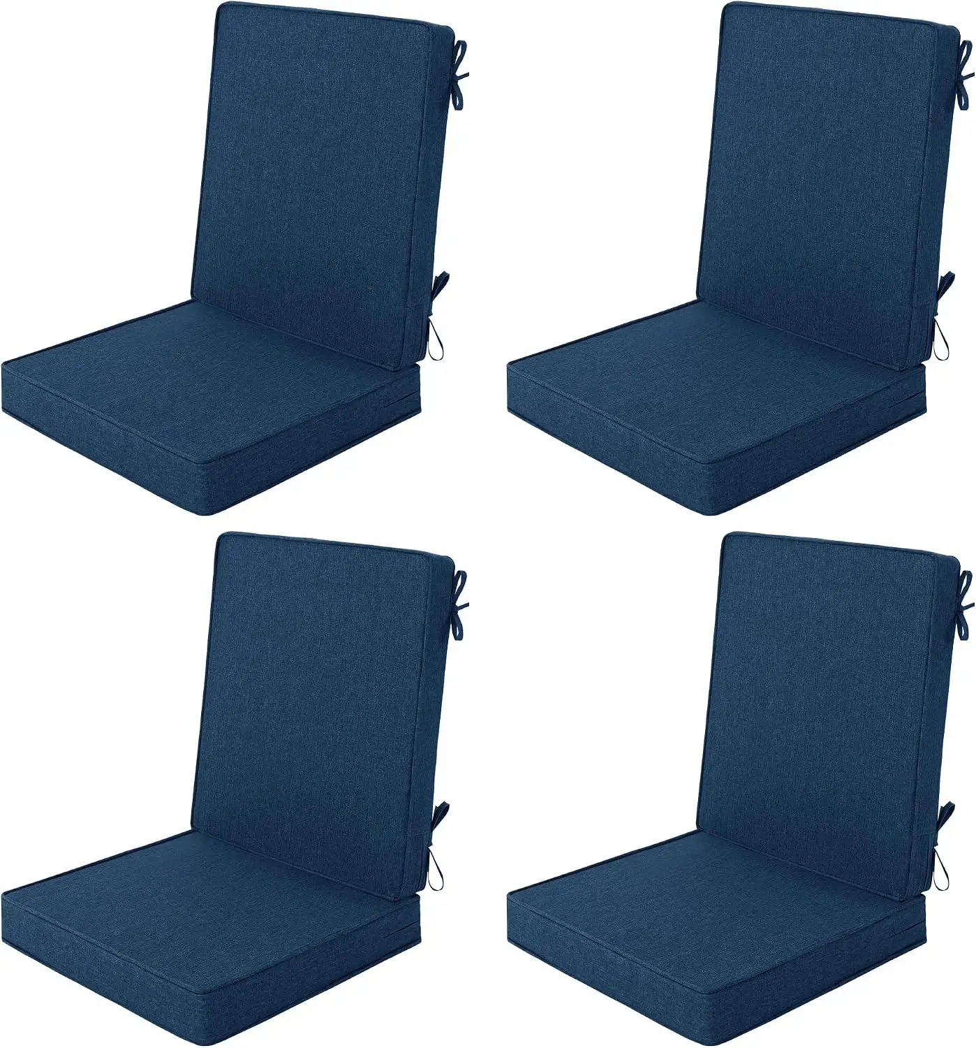 Outdoor Chair Cushions 20x20 Inch Set of 4 Navy Blue, Water Resistant Fade Resistant, High Back Patio Dining Seat Replacement with Removable Zipper Cover