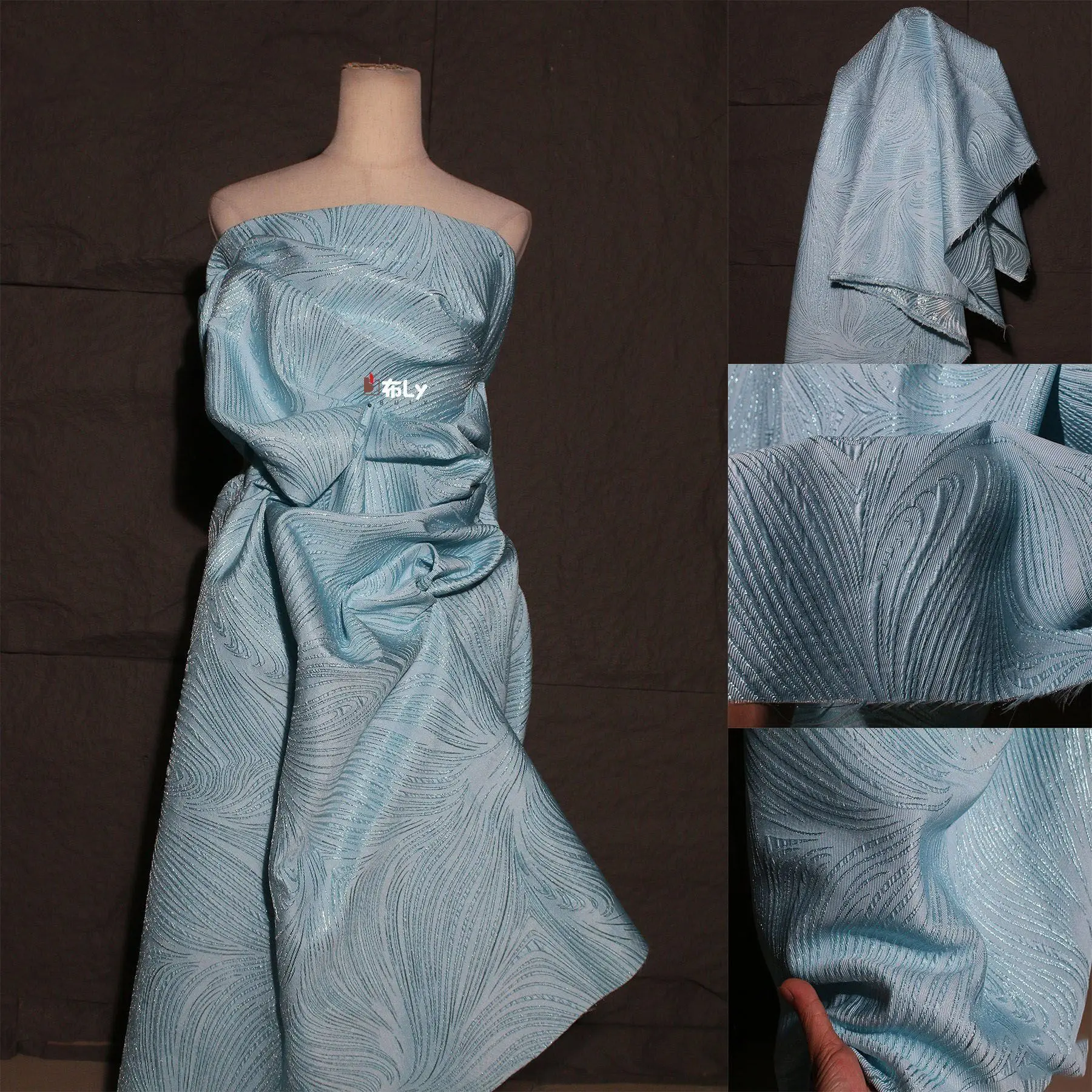 

Blue three-dimensional flowing water texture double-sided jacquard fabric creative high-end skirt Hanfu dress designer fabric
