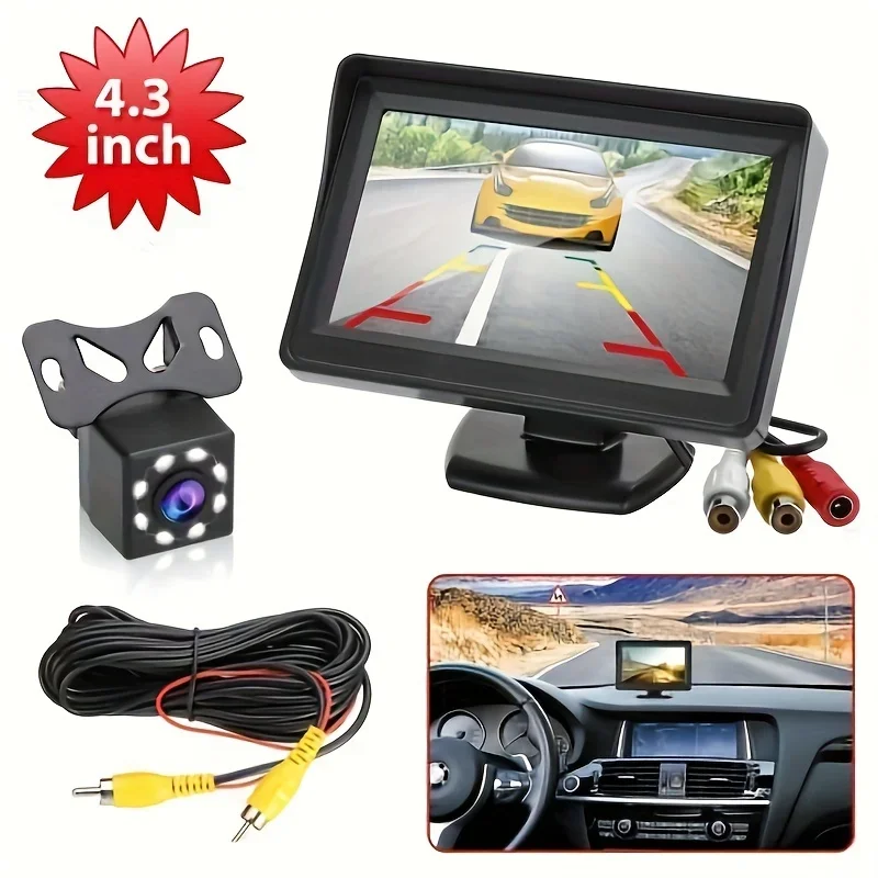 Car Monitor Camera 4.3-inch Display HD Reversing Rearview Camera Car Reversing Kit for Car Pickup Universal