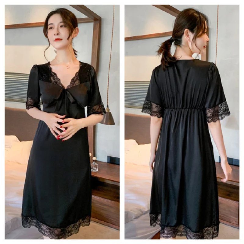 Sexy Elegant Lace Women\'s Nightskirt with Bra French Romantic Solid Home Sleepskirt 2024 New Summer Y2k Chic Casual Nightgowns