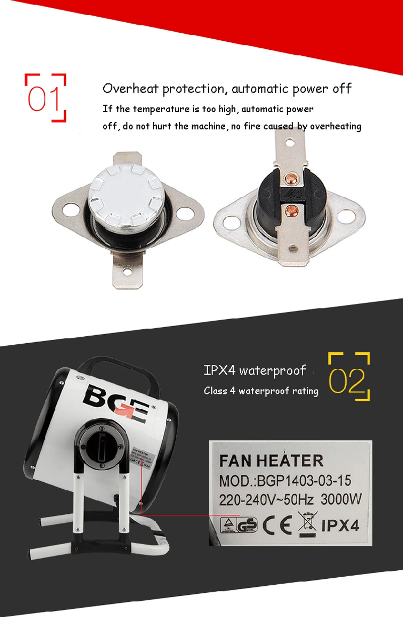 3000W Electric Heater High power Air Blower Air Heater for Bathroom Dryer Hot Air Fans