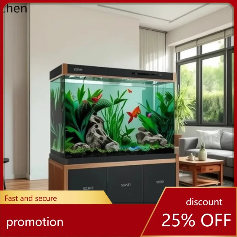 PYH Fish Tank with Cabinet Integrated Large Aquarium for Living Room Home Use Ultra-clear Glass Bottom Filter Dragon