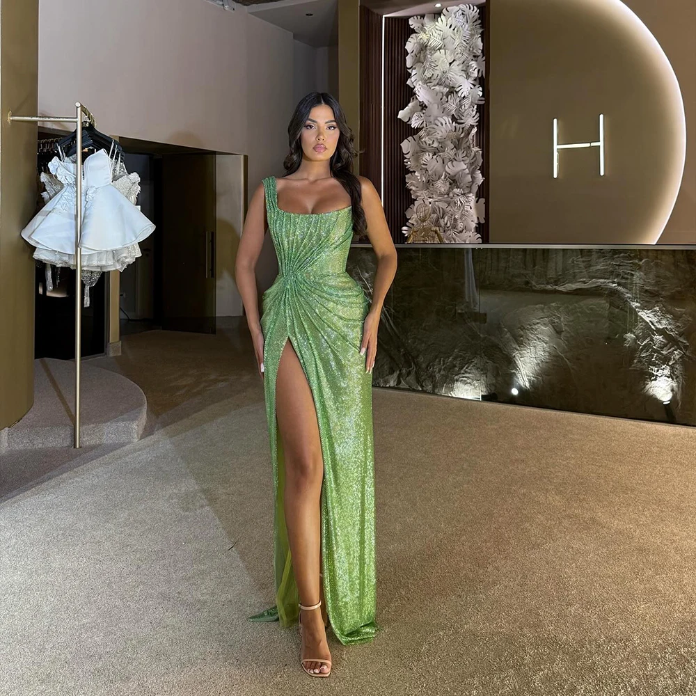 

Green Evening Dresses Off Shoulder Long Sleeve Prom Dress Elegant Tassel Gala Wedding Guest Dress Customized robes de soirée