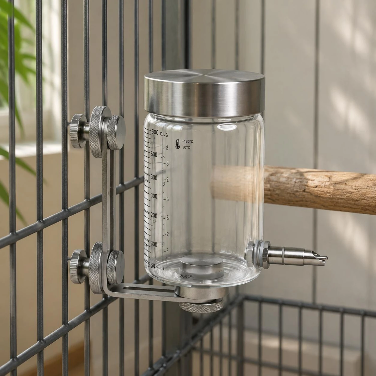 Bird Enclosure Water Feeder Adhesive-Backed Mount Bird Water Bottle Parrot Waterer Stainless Steel Pet Supply Measurement