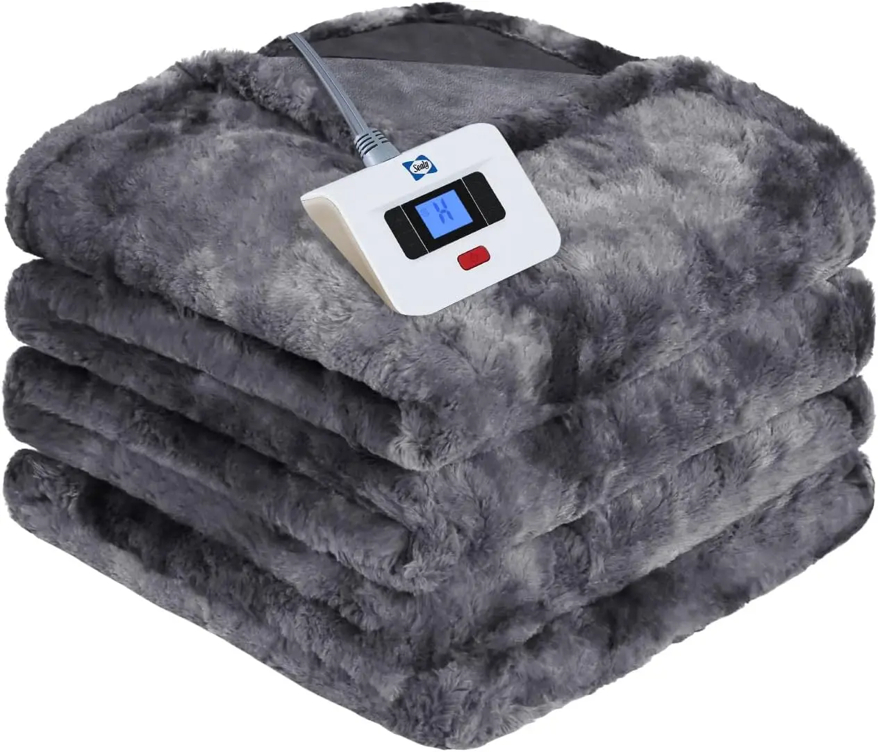 

Twin Size Electric Blanket with Faux Fur, 10 Heat Levels & Auto Off, Machine Washable, Grey