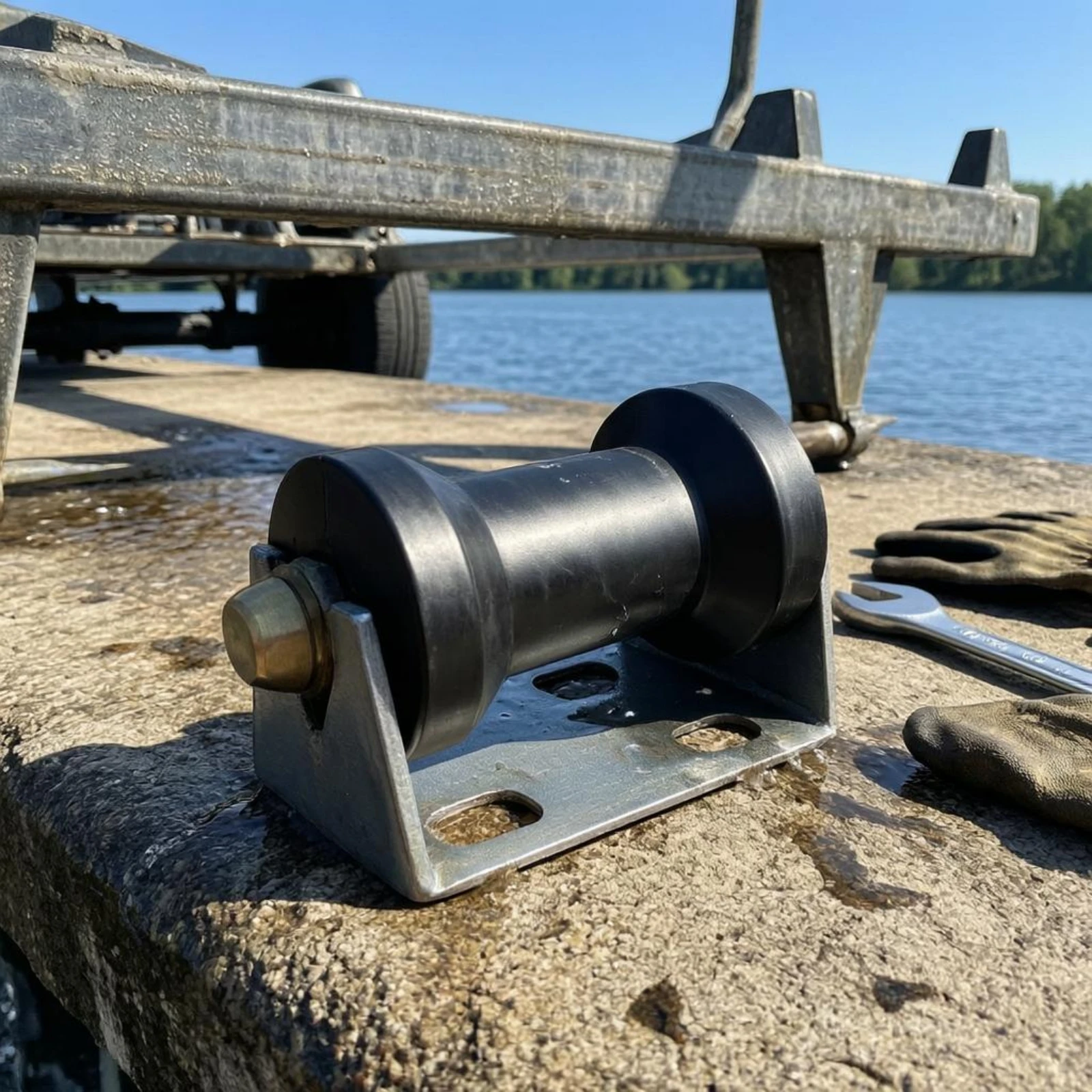 Black Rubber Caoutchouc Roller Bracket Boat Trailer Hardware with Elongated Mounting Slots for Hull Guidance